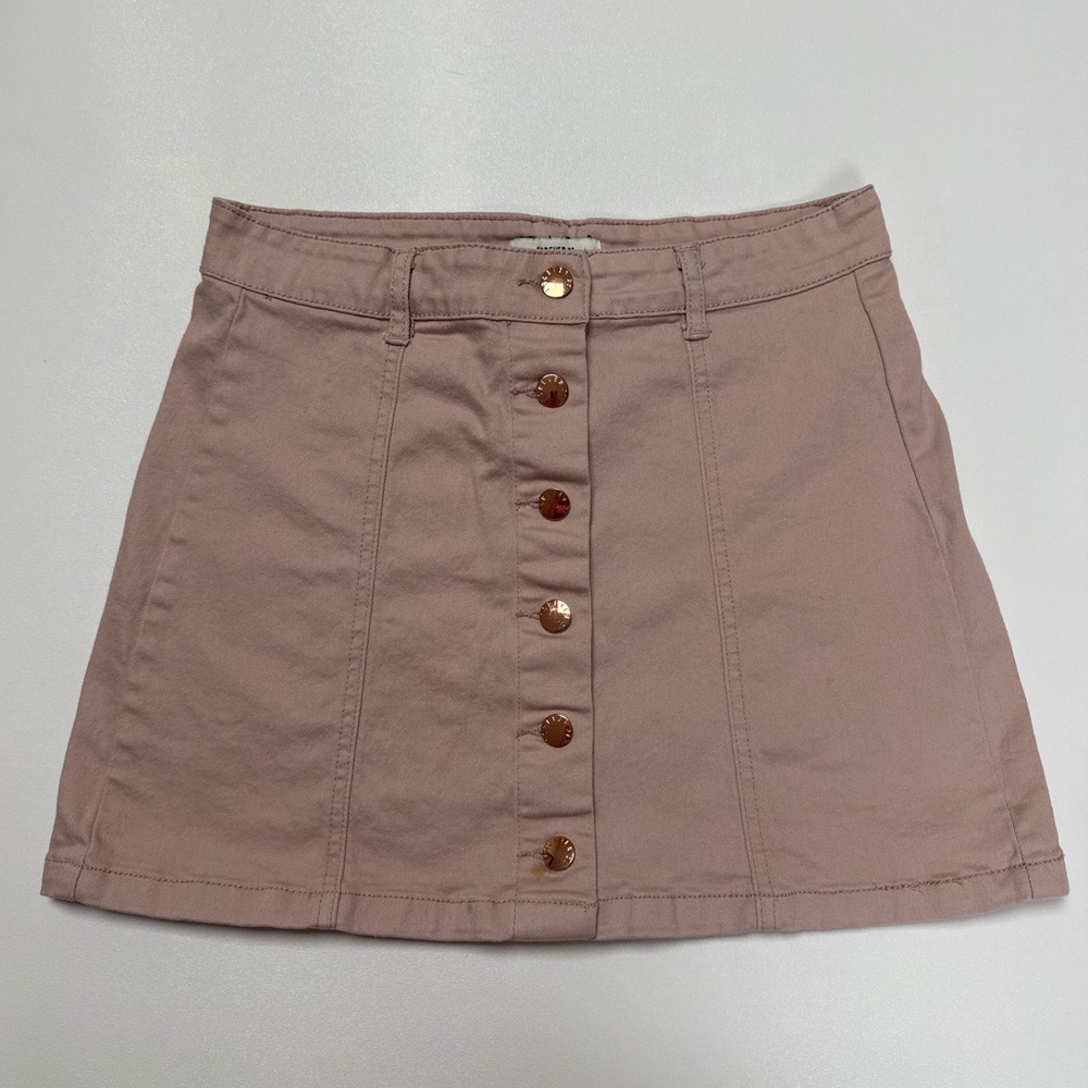 Forever 21 Denim Mini Skirt Size 26 Dusty Pink Button Front Y2K Coquette